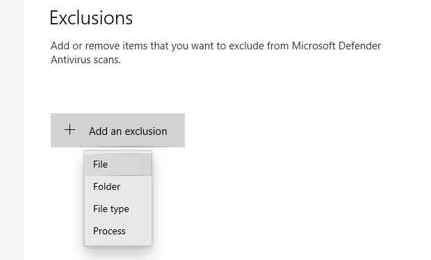 How to set up Exclusion in Windows 10