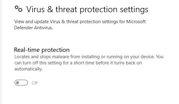 Turn Off your Real-Time Virus Protection-