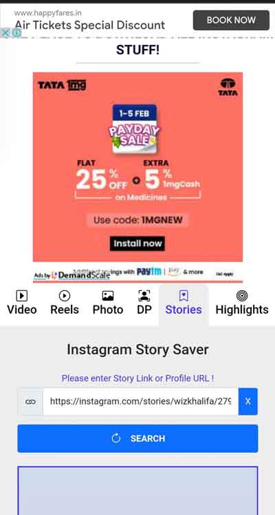 go to instafinsta and select story tab and paste the link