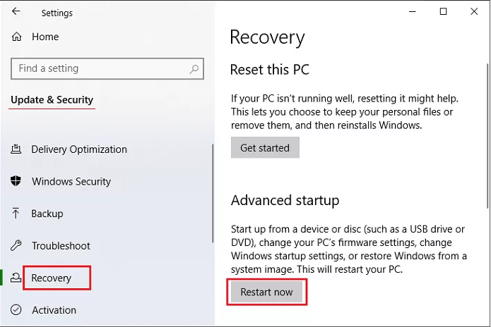 enter recovery mode in windows
