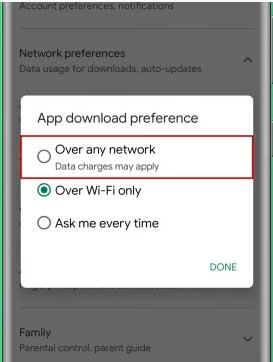 choose network preference in play store