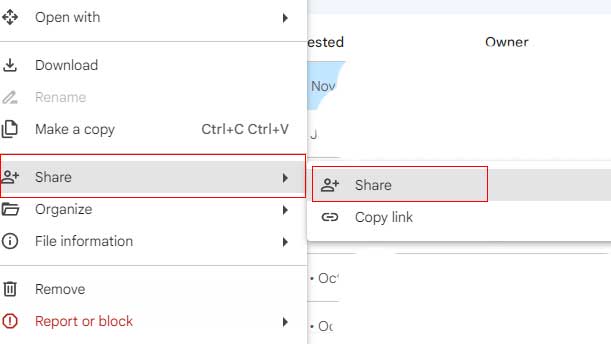 How to share a file and add access