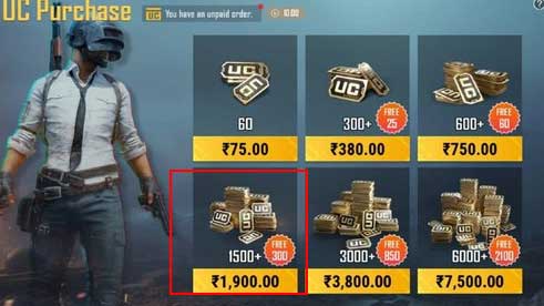 Buying 1900 Rs UC Pack